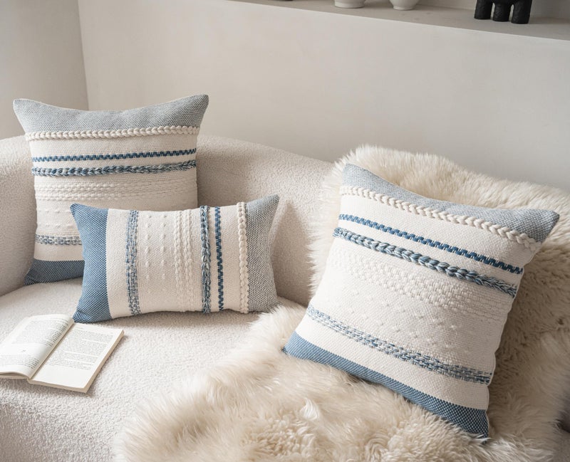 Cethom Boho Throw Pillow Covers 18x18 Inch Set of 2, Blue Textured Decorative Couch Pillow Cases for Farmhouse Home Decor, Accent Cushion Cover for Sofa, Bed, Living Room, Bedroom - Image 5