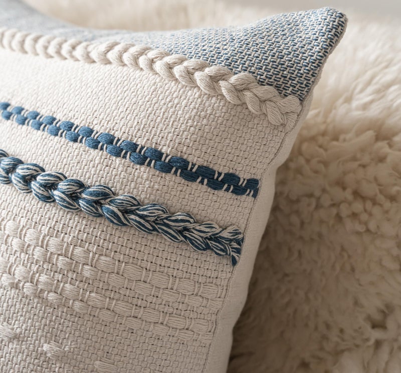 Cethom Boho Throw Pillow Covers 18x18 Inch Set of 2, Blue Textured Decorative Couch Pillow Cases for Farmhouse Home Decor, Accent Cushion Cover for Sofa, Bed, Living Room, Bedroom - Image 3