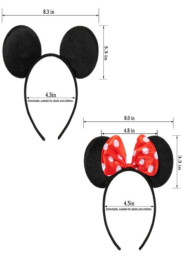 CHuangQi 20 pcs Mouse Ears Headbands, Solid Black Ears & Polka Dots Red Bow, Boys & Girls Birthday Party Supplies - Image 2