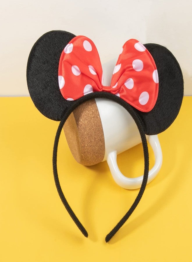 CHuangQi 20 pcs Mouse Ears Headbands, Solid Black Ears & Polka Dots Red Bow, Boys & Girls Birthday Party Supplies - Image 3