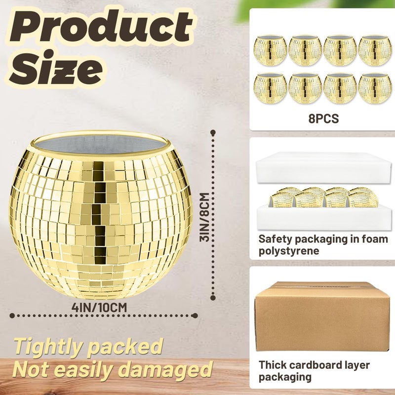 MXOYOXM 8 PCS Disco Ball Vase,Glass Disco Ball Planter Candle Holder Vase Bulk Mirror Disco Ball Flower Vase for Wedding Centerpieces,Birthday,Office,Bedroom(Gold) - Image 2