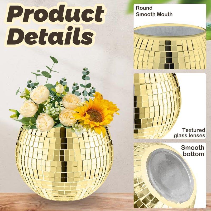 MXOYOXM 8 PCS Disco Ball Vase,Glass Disco Ball Planter Candle Holder Vase Bulk Mirror Disco Ball Flower Vase for Wedding Centerpieces,Birthday,Office,Bedroom(Gold) - Image 3