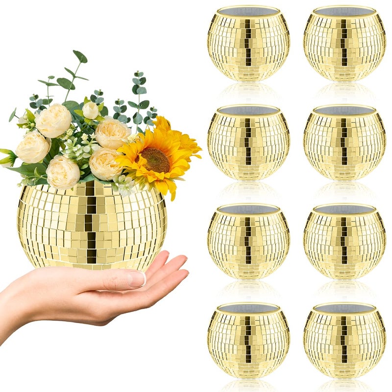 MXOYOXM 8 PCS Disco Ball Vase,Glass Disco Ball Planter Candle Holder Vase Bulk Mirror Disco Ball Flower Vase for Wedding Centerpieces,Birthday,Office,Bedroom(Gold) - Image 1