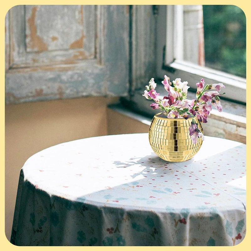 MXOYOXM 8 PCS Disco Ball Vase,Glass Disco Ball Planter Candle Holder Vase Bulk Mirror Disco Ball Flower Vase for Wedding Centerpieces,Birthday,Office,Bedroom(Gold) - Image 5