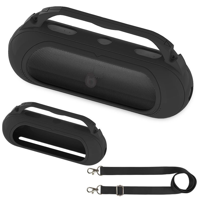 RAWECUD Silicone Cover Case for Beats Pill 2024 Wireless Bluetooth Speaker, Protective Stand Holder for Beats Pill Bluetooth Speaker Accessories with Should Strap (Black Case only) - Image 1
