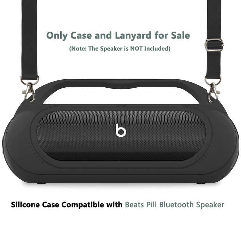 RAWECUD Silicone Cover Case for Beats Pill 2024 Wireless Bluetooth Speaker, Protective Stand Holder for Beats Pill Bluetooth Speaker Accessories with Should Strap (Black Case only) - Image 3