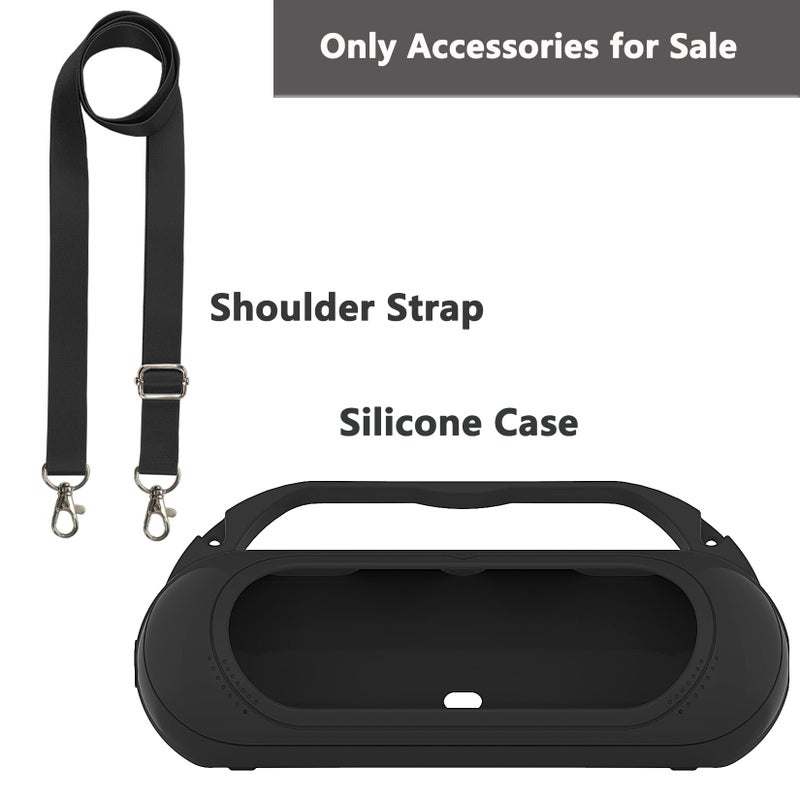 RAWECUD Silicone Cover Case for Beats Pill 2024 Wireless Bluetooth Speaker, Protective Stand Holder for Beats Pill Bluetooth Speaker Accessories with Should Strap (Black Case only) - Image 2
