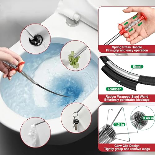 SHUOGUO Drain Snake61 inch Flexible Grabber Claw Pick Up Reacher ToolDrain Clog Remover Gutter Cleaning Tools for Home Sink Bathroom TubDrain Toilet Tight Spaces - Image 3