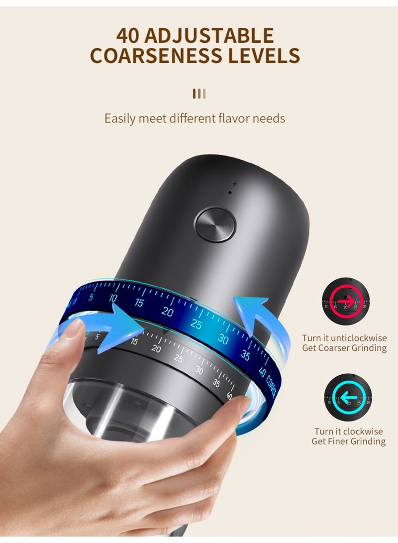 DSP Portable Electric Coffee Bean Grinder, Rechargeable 1800mAh USB Coffee Grinder with 40 Adjustable Coarseness Levels, Ceramic Burr Low Noise Coffee Mill for V60 Filter Cup Mocha Espresso French Press Turkish Coffee - Image 5