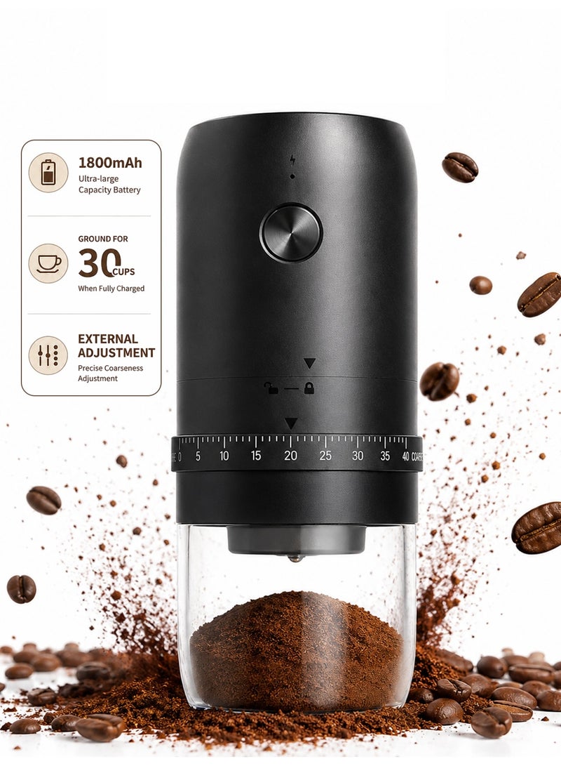 DSP Portable Electric Coffee Bean Grinder, Rechargeable 1800mAh USB Coffee Grinder with 40 Adjustable Coarseness Levels, Ceramic Burr Low Noise Coffee Mill for V60 Filter Cup Mocha Espresso French Press Turkish Coffee - Image 1