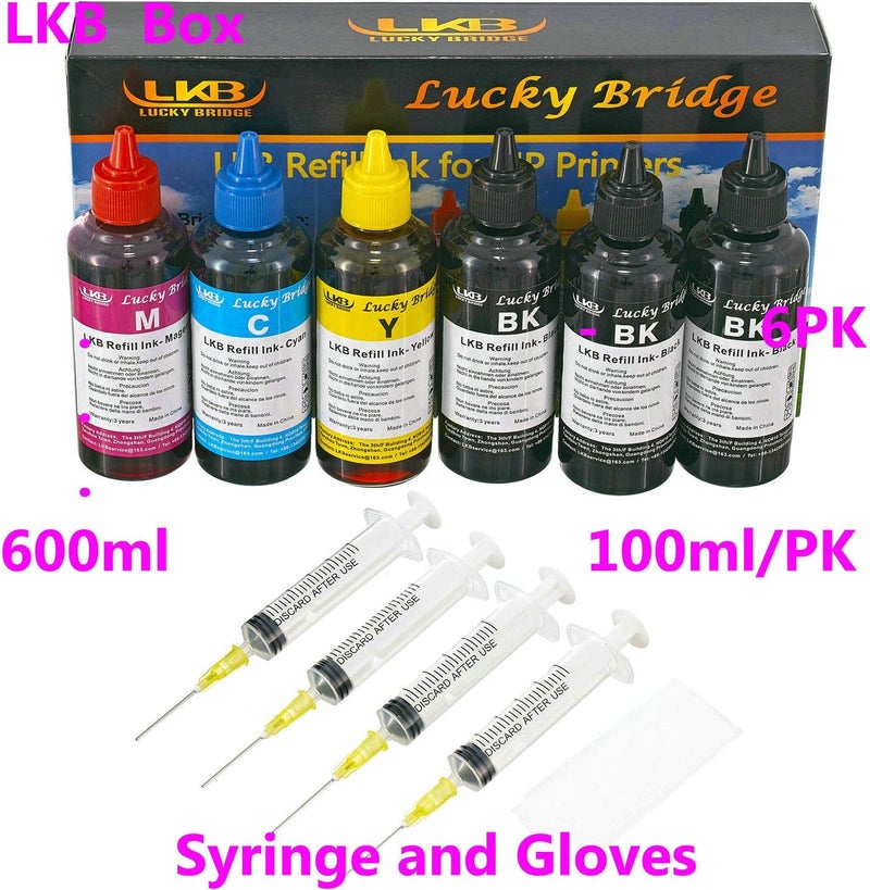 ال كيه بي مجموعة حبر إعادة التعبئة Lucky Bridge لخراطيش HP 950 951 60 61 أو نظام CIS CISS، مجموعة 4 ألوان (3BK, C, M, Y) - Image 2