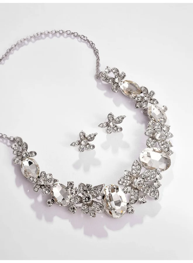 سوهي طقم قلادة وأقراط من الحجر المطلي بالفضة