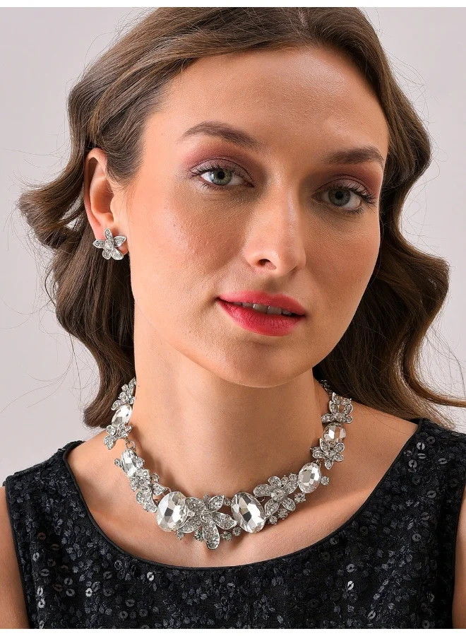 سوهي طقم قلادة وأقراط من الحجر المطلي بالفضة