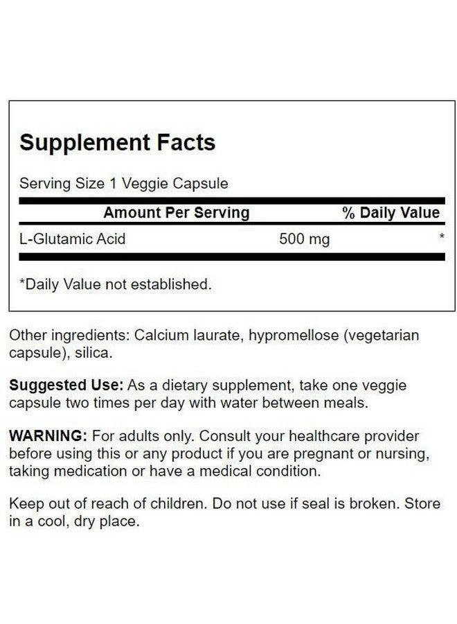 Swanson Amino Acid Glutamic Acid 500 Milligrams 60 Veg Capsules - Image 2