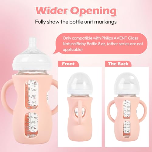 MINMUNJIU 3 Pack Silicone Sleeves for Philips Avent Natural Glass Baby Bottles, Anti Breakage Bottle Holder with Handle for Baby Girls, Compatible with Philips Avent Glass Natural Baby Bottle, 8oz - Image 4
