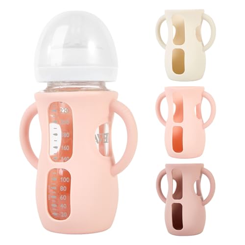 MINMUNJIU 3 Pack Silicone Sleeves for Philips Avent Natural Glass Baby Bottles, Anti Breakage Bottle Holder with Handle for Baby Girls, Compatible with Philips Avent Glass Natural Baby Bottle, 8oz - Image 1