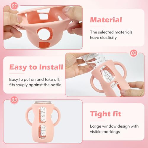MINMUNJIU 3 Pack Silicone Sleeves for Philips Avent Natural Glass Baby Bottles, Anti Breakage Bottle Holder with Handle for Baby Girls, Compatible with Philips Avent Glass Natural Baby Bottle, 8oz - Image 5