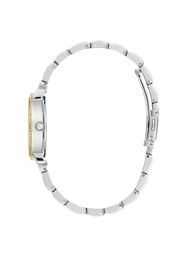 جس GUESS Stainless Steel Women 30Mm Analog Watch - Two-Tone Bracelet White Dial Two-Tone Case, Silver Band