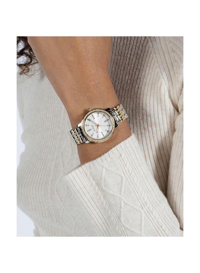 GUESS Stainless Steel Women 30Mm Analog Watch - Two-Tone Bracelet White Dial Two-Tone Case, Silver Band - Image 4