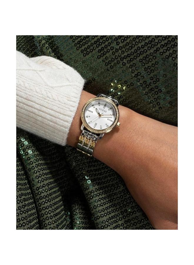 GUESS Stainless Steel Women 30Mm Analog Watch - Two-Tone Bracelet White Dial Two-Tone Case, Silver Band - Image 5