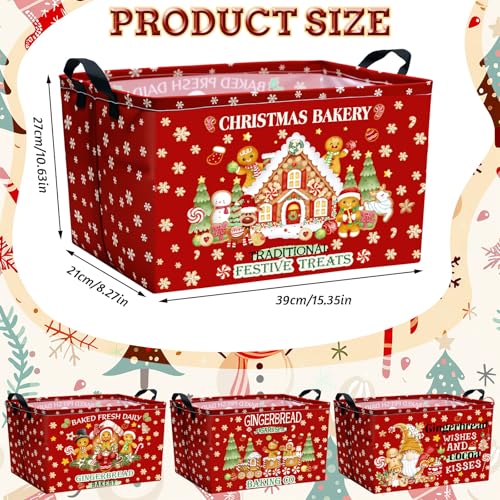Bulyoou 4pcs Christmas Storage Basket Fabric Laundry Baskets with Handle Xmas Foldable Organizer Boxes for Office Home Baby Cloth Toy Book 15 x 10 x 8Gingerbread Man - Image 3