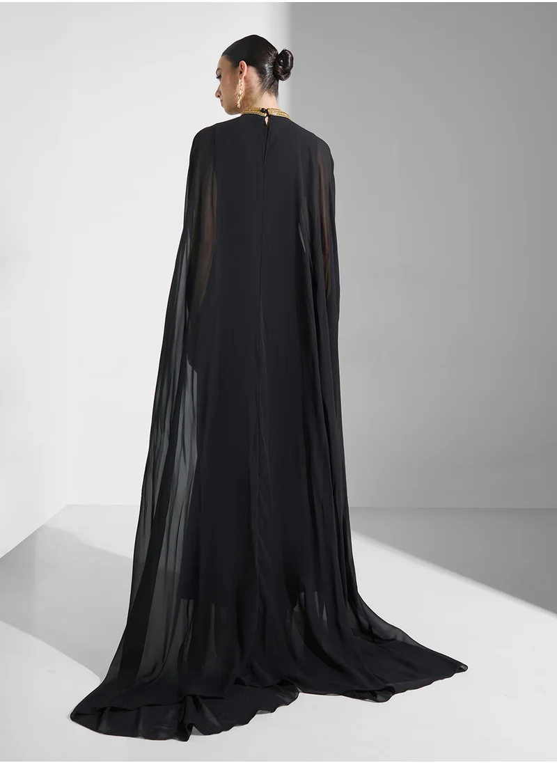 Golden Apple Elbow Sleeves Maxi Dress