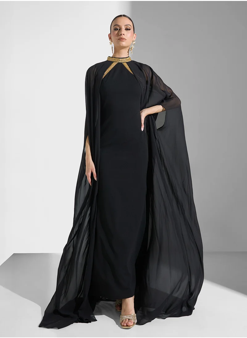 Golden Apple Elbow Sleeves Maxi Dress