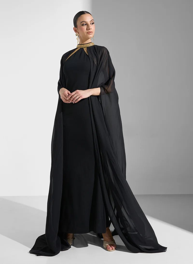 Golden Apple Elbow Sleeves Maxi Dress