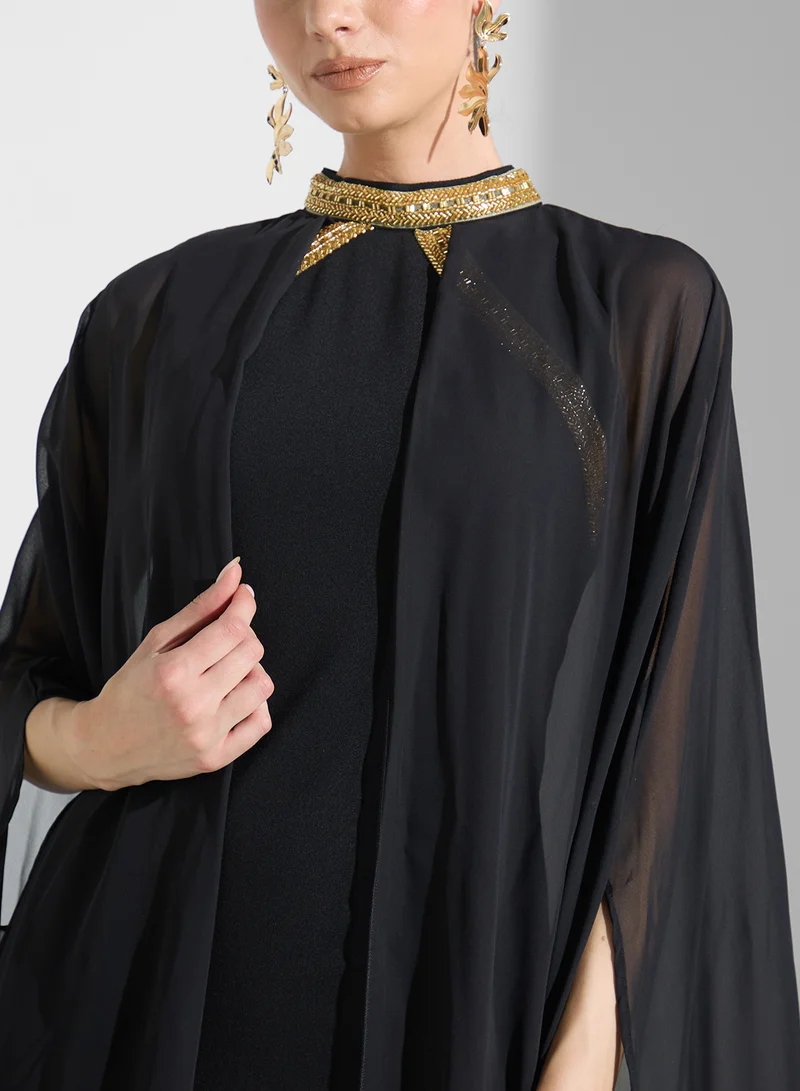 Golden Apple Elbow Sleeves Maxi Dress