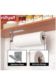 Generic Paper Towel Holder, Self-Adhesive or Drilling, Brushed Nickel Wall Mounted Paper Towel Rack for Kitchen, SUS304 Stainless Steel Kitchen Roll Holder Under Cabinet  - Image 2