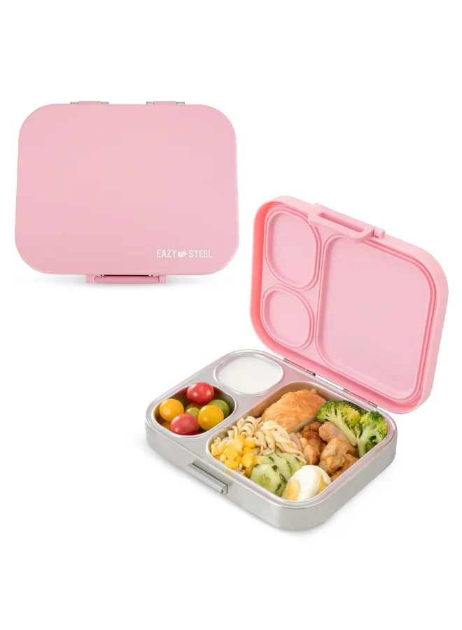 Eazy Kids Eazy Kids Premium Stainless Steel Bento Lunch Box w/ Silicon Lid, Pink