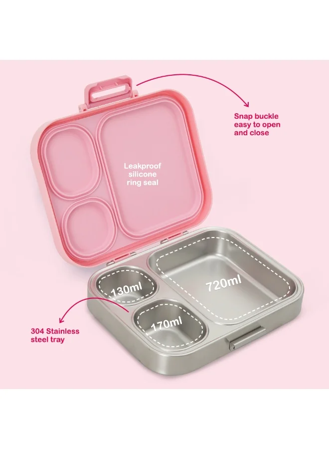 Eazy Kids Eazy Kids Premium Stainless Steel Bento Lunch Box w/ Silicon Lid, Pink