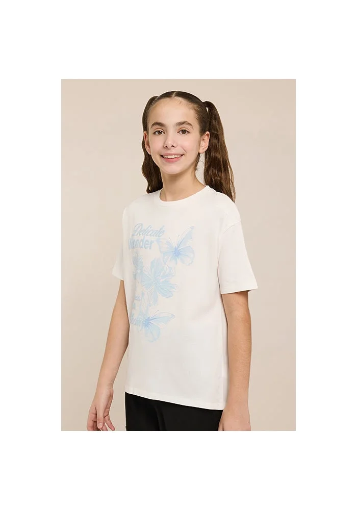 أر أند بي Graphic Print T-Shirt with Crew Neck and Short Sleeves
