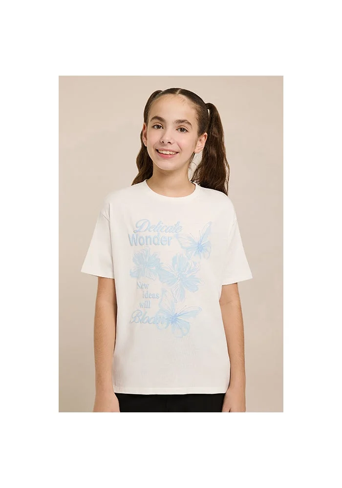 أر أند بي Graphic Print T-Shirt with Crew Neck and Short Sleeves