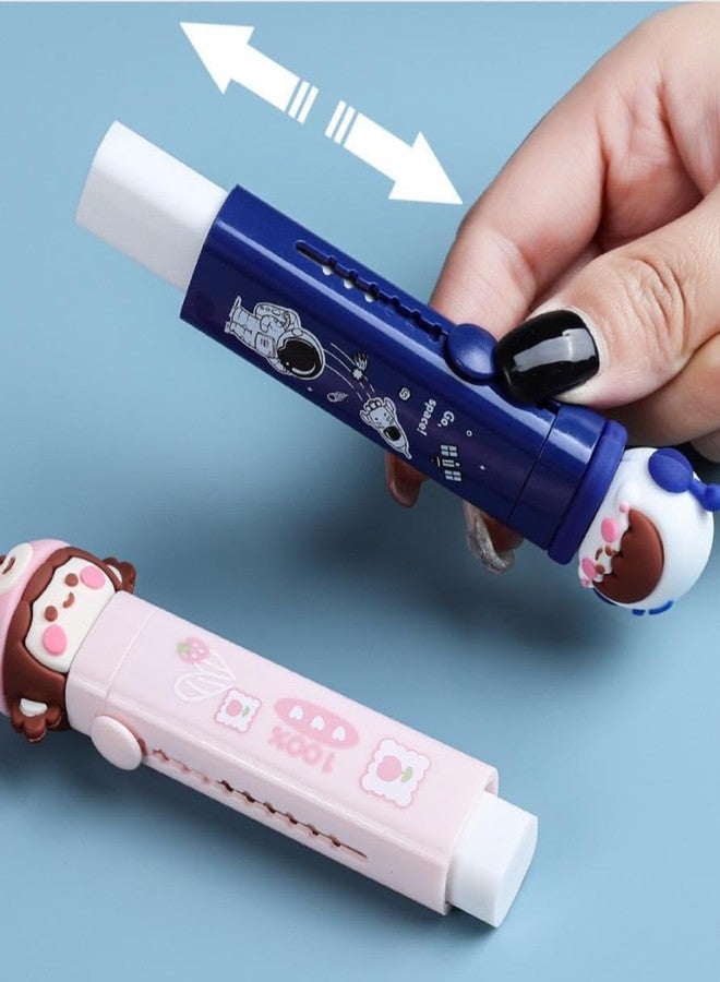 DCELLA Stylish Retractable Novelty Cute Character Shaped Press Mechanical Rubbers with 2 Pcs Refill Erasers for Kids Students Stationery Gift Return Gift (Pink) - Image 4