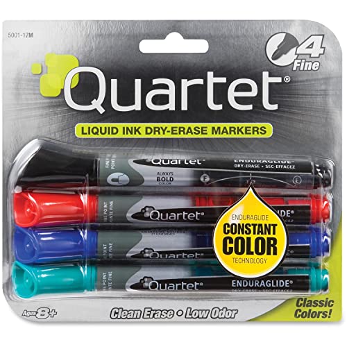 Quartet Dry Erase Markers, Whiteboard Markers, Fine Tip, EnduraGlide, White Board Dry Erase Pens for Teachers, Home School & Office Supplies, Assorted Classic Colors, 4 Pack (5001-10M) - Image 1