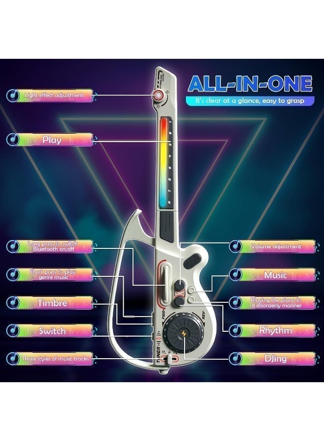 غيتار كهربائي للأطفال، غيتارات متعددة الوظائف بدون أوتار مع جهاز DJ Turntable وبلوتوث وأضواء، ألعاب آلات موسيقية للأطفال الصغار من سن 3 إلى 9 سنوات (أبيض) - Image 5