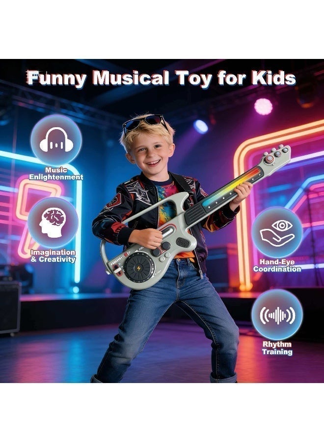 غيتار كهربائي للأطفال، غيتارات متعددة الوظائف بدون أوتار مع جهاز DJ Turntable وبلوتوث وأضواء، ألعاب آلات موسيقية للأطفال الصغار من سن 3 إلى 9 سنوات (أبيض) - Image 2