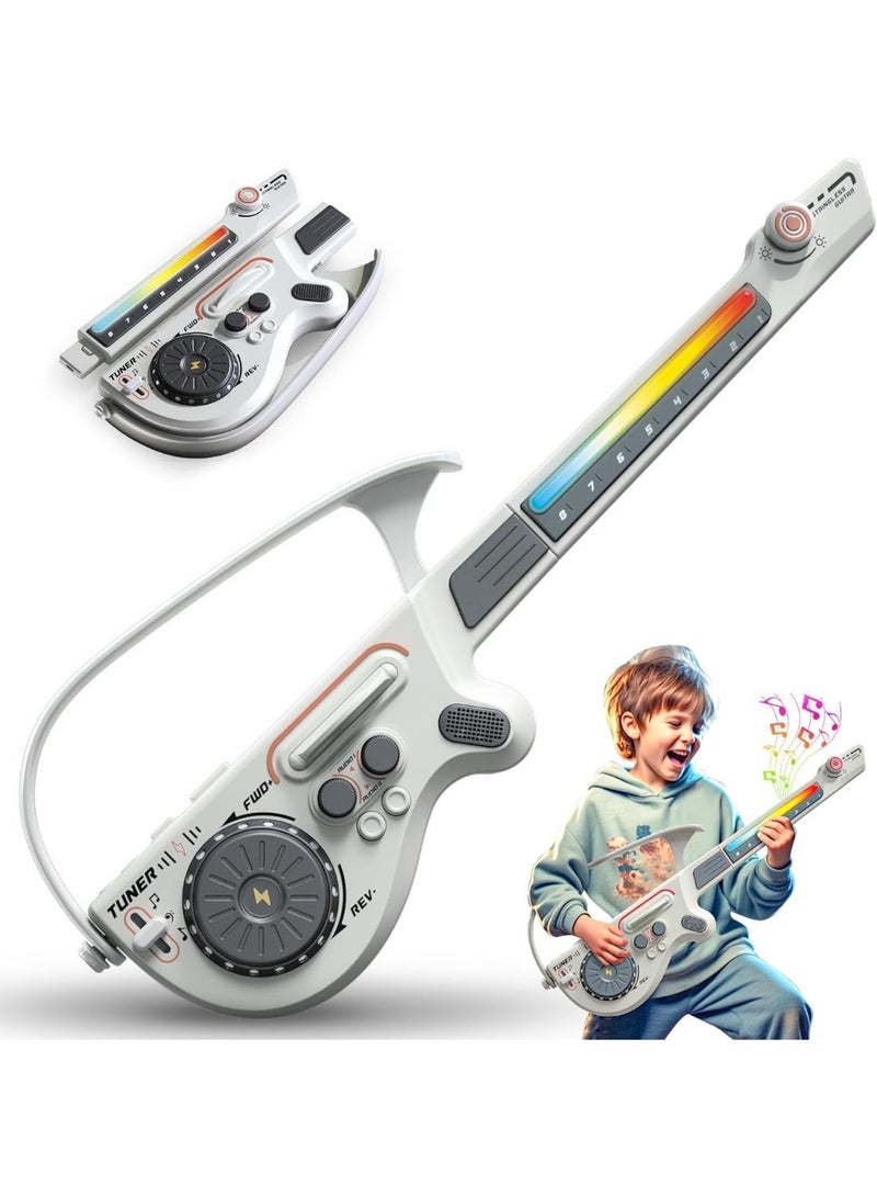 غيتار كهربائي للأطفال، غيتارات متعددة الوظائف بدون أوتار مع جهاز DJ Turntable وبلوتوث وأضواء، ألعاب آلات موسيقية للأطفال الصغار من سن 3 إلى 9 سنوات (أبيض) - Image 1
