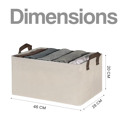 Yellow Weaves 4 Pcs Wardrobe Organizer for Clothes, Foldable Clothes Storage Baskets for Wardrobe, Toys, Books, Saree, Shirts, and Blankets Storage Box with Handles - Beige - Image 5