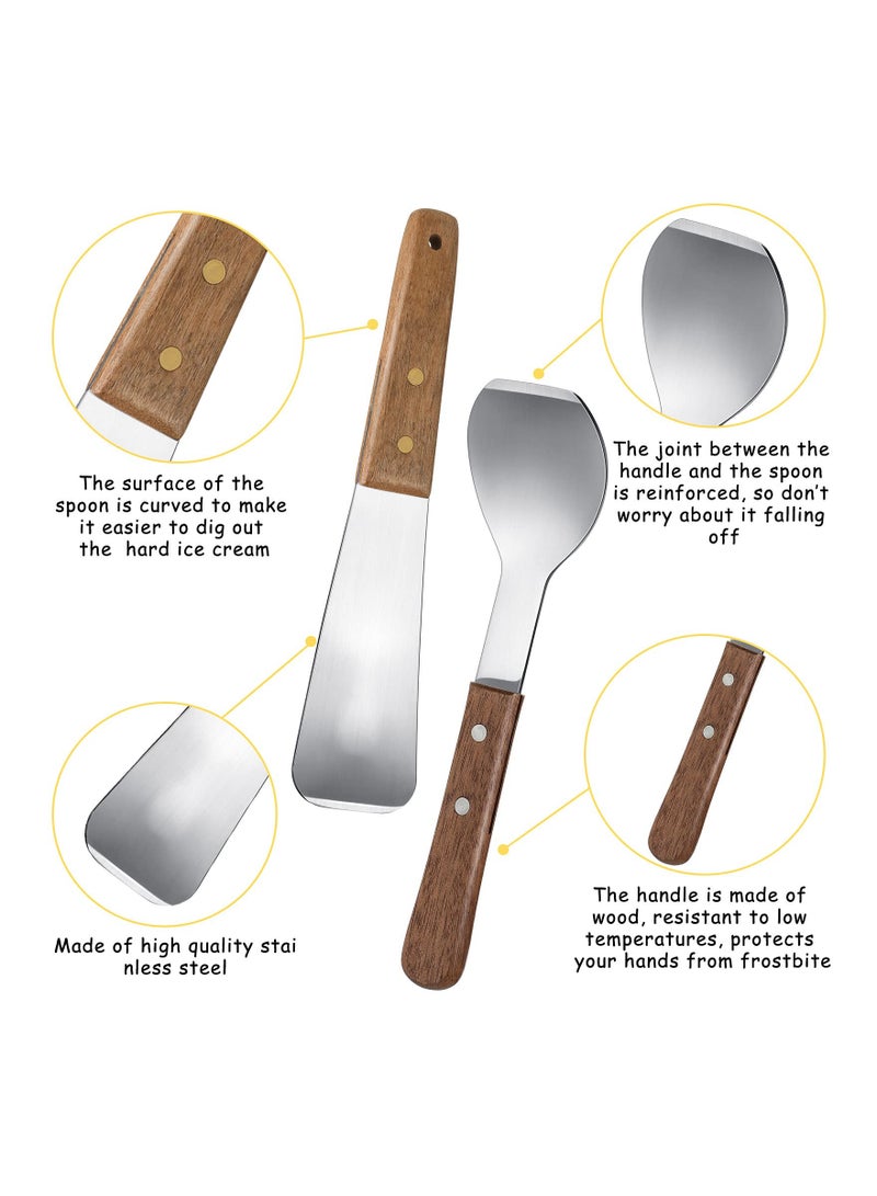 SYOSI Ice Cream Shovel, Ice Cream Scoop, 2 PCS Stainless Steel Ice Cream Shovel, with Wooden Handle, Dessert Spade, er Cutter, Flat Ice Cream Metal Spade, for Dining Kitchen Utensil, Home Commercial - Image 4