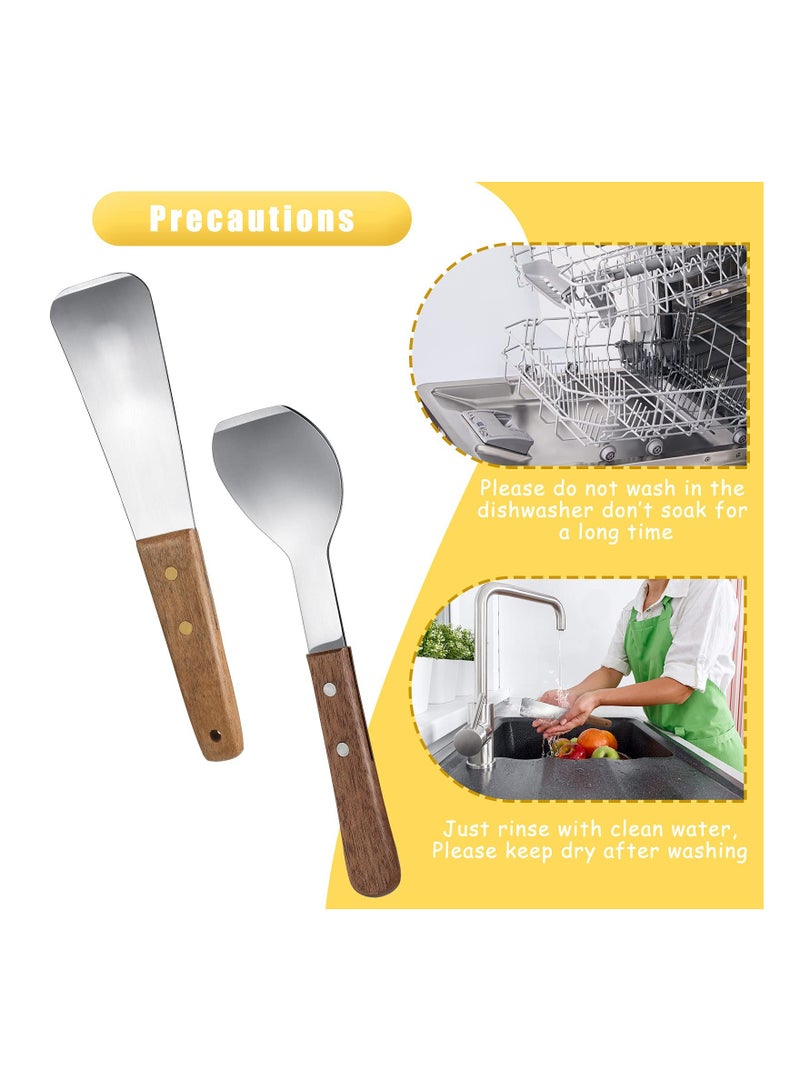 SYOSI Ice Cream Shovel, Ice Cream Scoop, 2 PCS Stainless Steel Ice Cream Shovel, with Wooden Handle, Dessert Spade, er Cutter, Flat Ice Cream Metal Spade, for Dining Kitchen Utensil, Home Commercial - Image 2
