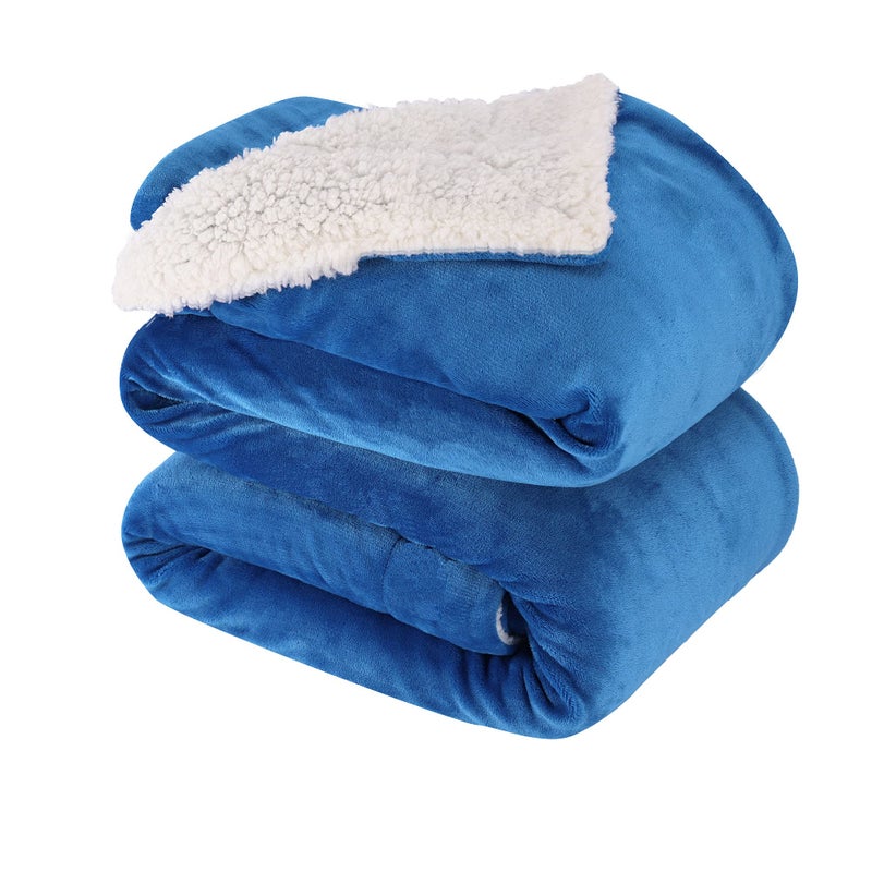NANPIPER King Size Sherpa Blanket Soft Fleece Throw for Bed Reversible Thick Fuzzy Blanket for Winter Princess Blue 90x108 inches