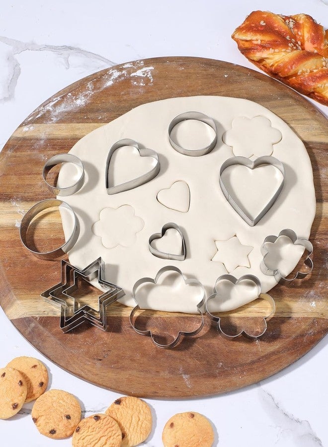 CLICKSY Cookie Cutters Shapes Baking Set, 12-pcs Flower Round Heart Star Shape Biscuit Stainless Steel Metal Molds Cutters for Kitchen Baking Halloween Christmas Small Cookie Cutters - Image 1
