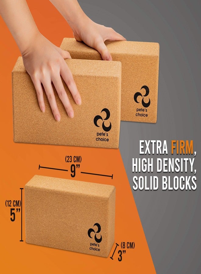 Pete's Choice Cork Yoga Blocks & Straps (2 of each) - Extra Firm, Eco Friendly, Natural Cork, Cotton Straps - Home Yoga Kit - Image 1