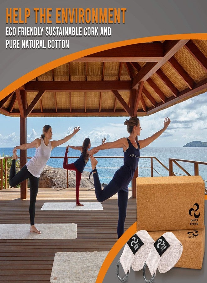 Pete's Choice Cork Yoga Blocks & Straps (2 of each) - Extra Firm, Eco Friendly, Natural Cork, Cotton Straps - Home Yoga Kit - Image 2