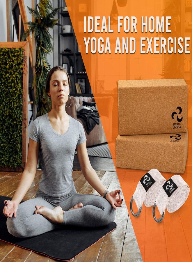 Pete's Choice Cork Yoga Blocks & Straps (2 of each) - Extra Firm, Eco Friendly, Natural Cork, Cotton Straps - Home Yoga Kit - Image 4