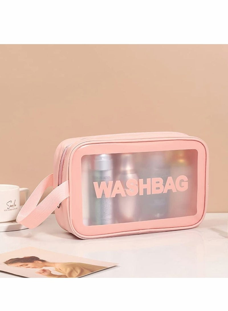 Excefore Clear Makeup Bag PVC Waterproof Cosmetic Bag Large Capacity Thickened Clear Travel Toiletry Organizer Bag Set for Bathroom, Vacation and Organizing (Pink,2 PCS) - Image 4