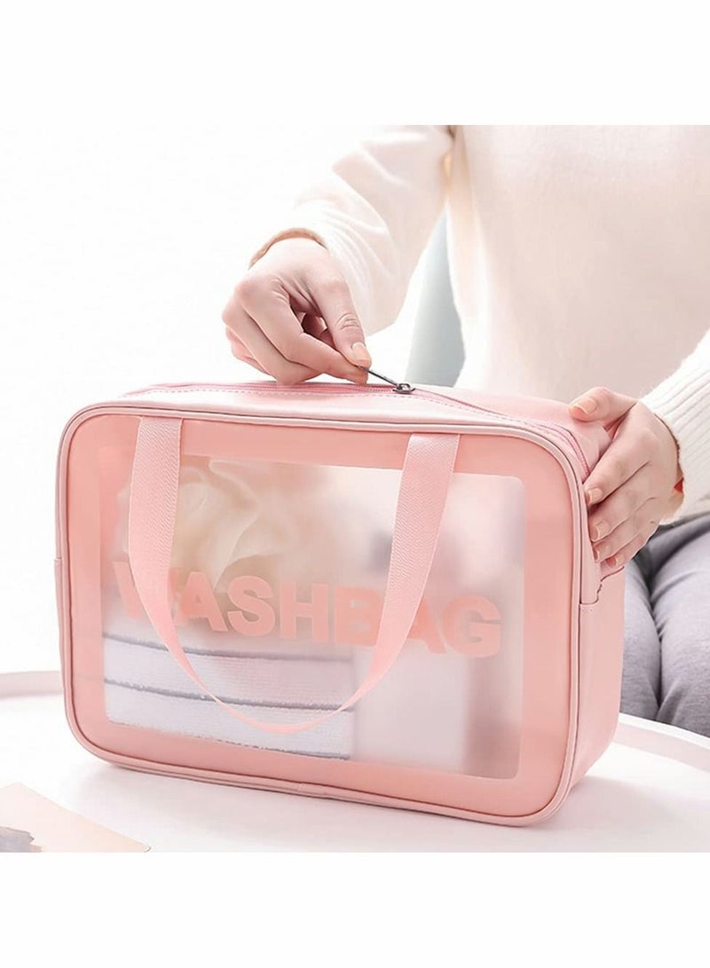 Excefore Clear Makeup Bag PVC Waterproof Cosmetic Bag Large Capacity Thickened Clear Travel Toiletry Organizer Bag Set for Bathroom, Vacation and Organizing (Pink,2 PCS) - Image 3
