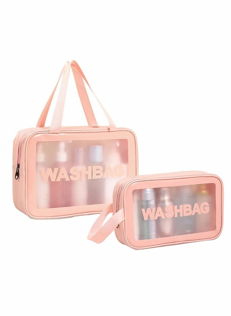 Excefore Clear Makeup Bag PVC Waterproof Cosmetic Bag Large Capacity Thickened Clear Travel Toiletry Organizer Bag Set for Bathroom, Vacation and Organizing (Pink,2 PCS) - Image 1